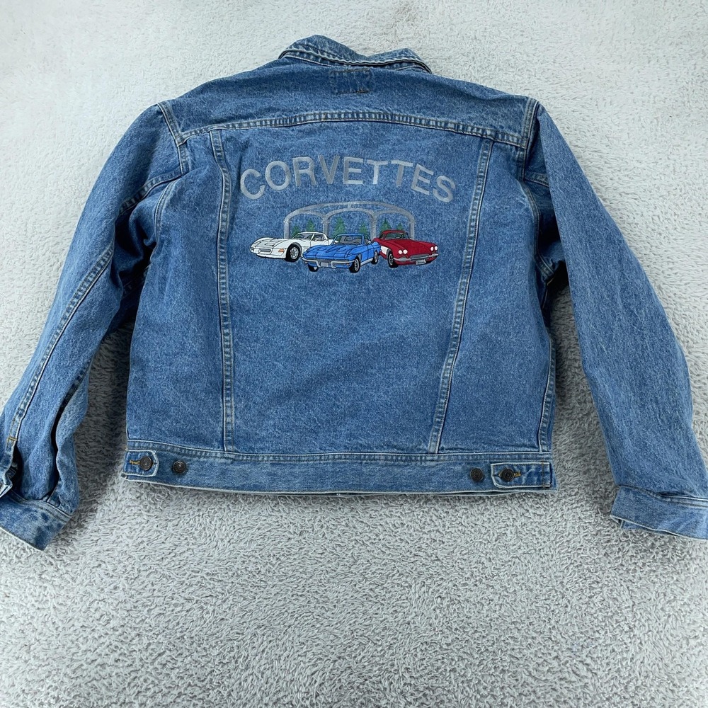 VINTAGE Lee Denim Jacket CROP FIT M/L Trucker Corvette Callaway Grand Sport 90s - Picture 4 of 12